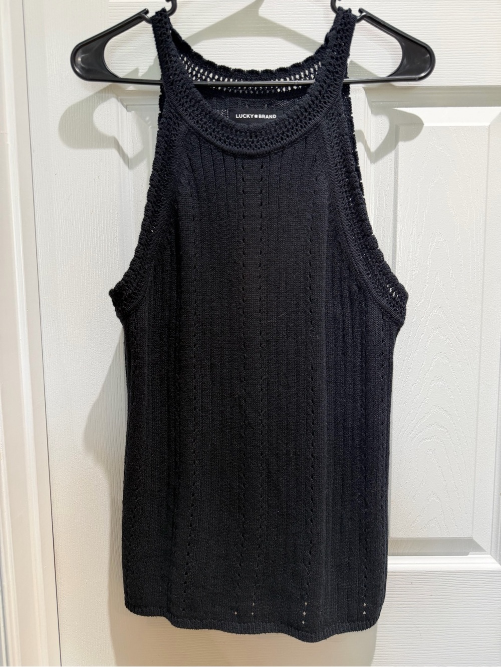 Lucky Brand Black Crochet-Trim Knit Tank Top